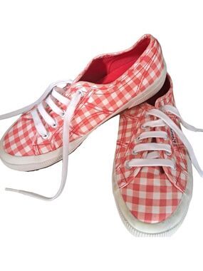 SUPERGA checkered sneakers shoes reddish orange lace up cottage core ladies 7.5